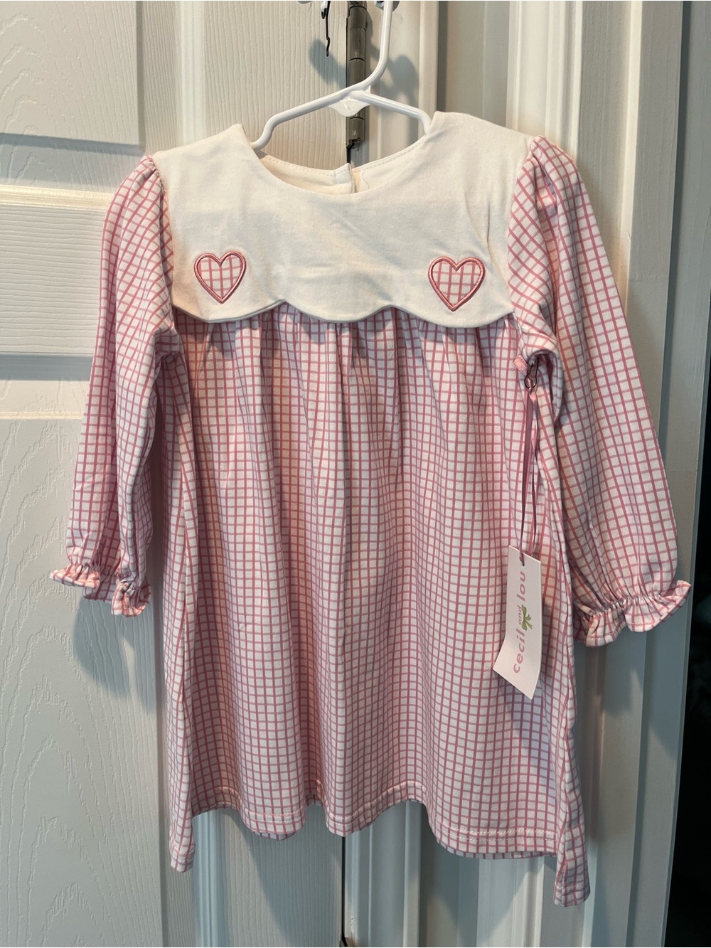 Cecil & Lou Pink Knit Windowpane Applique Heart Dress 2T